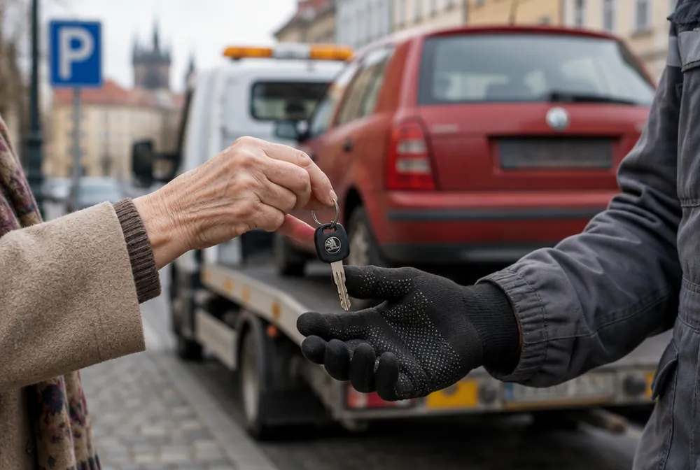 Majitelka předává řidiči odtahovky jen klíček od auta, doklady si nechává
